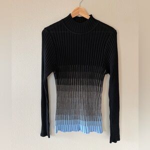 SPANNER Wool Blend Ombré Black and Blue Grey Ribbed Turtleneck Sweater L
